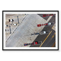 Aerial view of trucks and shipping containers at Botany Bay port, photography print by Remy Gerega