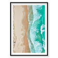 Aerial view of Byron Bay waves and sandy beach with turquoise ocean, photography print by Remy Gerega
