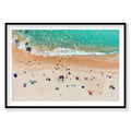 Aerial view of Tallows Beach Byron Bay with turquoise ocean and scattered beachgoers, photography print by Remy Gerega