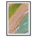 Aerial view of The Pass Byron Bay beach with swimmers and waves, photography print by Remy Gerega