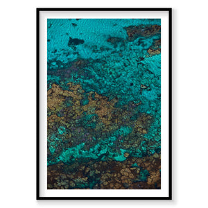 Aerial view of turquoise waters and rocky reef at Rottnest Island Western Australia, photography print by Remy Gerega