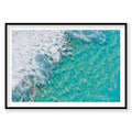 Aerial view of Tamarama surfers in turquoise ocean waves from above, photography print by Remy Gerega