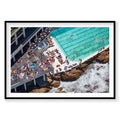Aerial view of Bondi Icebergs pool with turquoise water and sunbathers on surrounding rocks, photography print by Remy Gerega