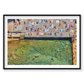 Aerial view of Wylie's Baths ocean pool with turquoise water and sunbathers on concrete deck, photography print by Remy Ge...