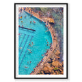 Aerial view of Bronte Baths turquoise pool with swimmers and rocky coastline, photography print by Remy Gerega