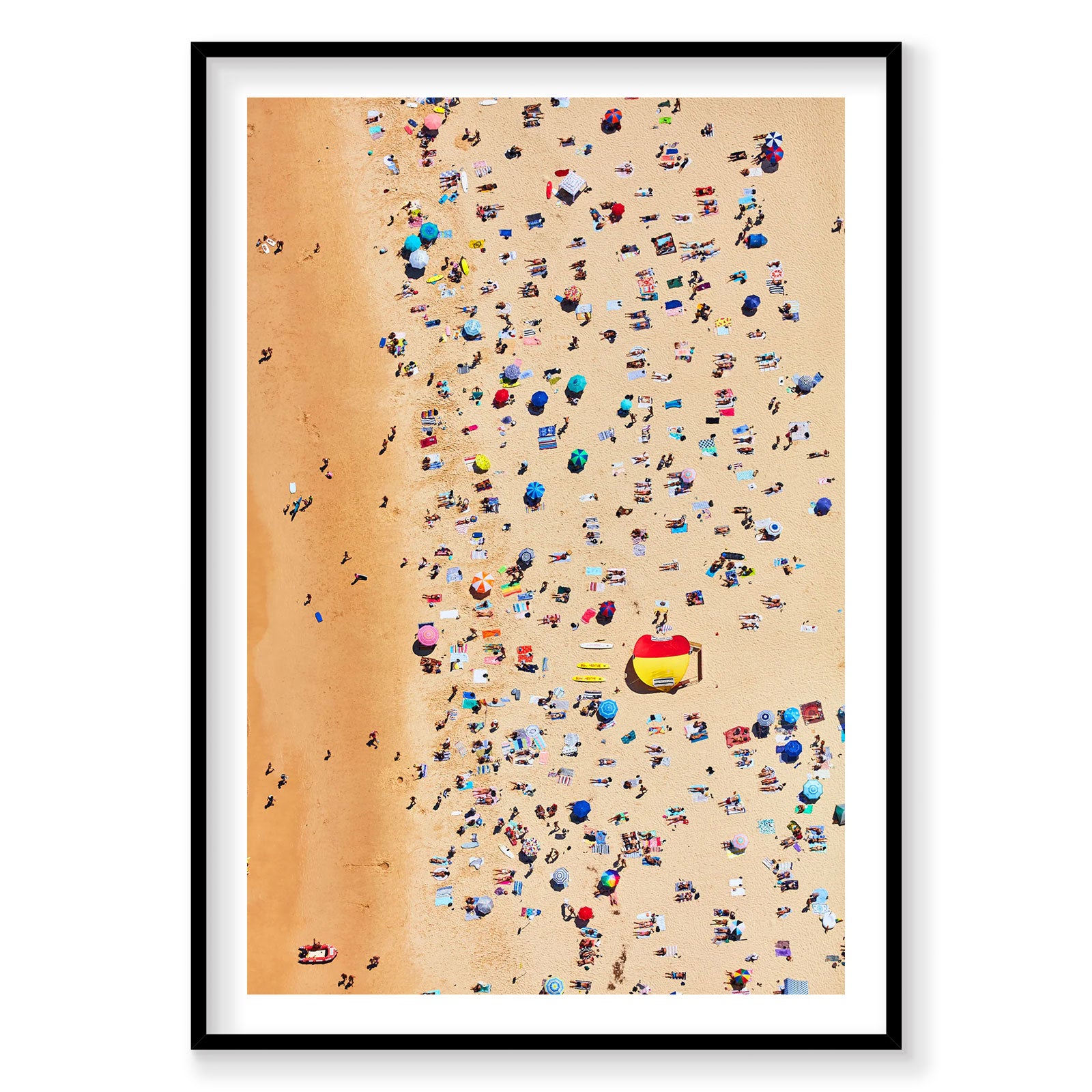 Aerial view of Bondi Beach sunbathers scattered across golden sand, photography print by Remy Gerega