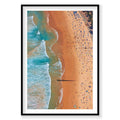 Aerial view of Manly Beach with turquoise ocean, waves and crowded golden sand from above, photography print by Remy Gerega