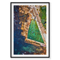 Aerial view of Fairy Bower rock pool with turquoise water and coastal cliffs, photography print by Remy Gerega