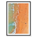 Aerial view of Curl Curl Beach with turquoise waves and orange sand from above, photography print by Remy Gerega