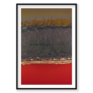 Aerial view of red water and forest landscape San Francisco Bay, photography print by Remy Gerega