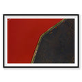 Aerial view of San Francisco Bay with red water and dark shoreline, photography print by Remy Gerega