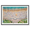 Aerial view of Coogee Beach with rainbow pool and sunbathers from above, photography print by Remy Gerega