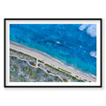Aerial view of Kalbarri beach with turquoise ocean and rocky coastline, photography print by Remy Gerega