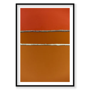 Aerial view of San Francisco Bay salt ponds with red and orange water partitions, photography print by Remy Gerega
