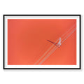 Aerial view of electrical transmission tower and power lines against red sky, San Francisco Bay, photography print by Remy...