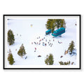 Aerial view of snowy Lake Tahoe ski resort with chairlifts and winter activities, photography print by Remy Gerega