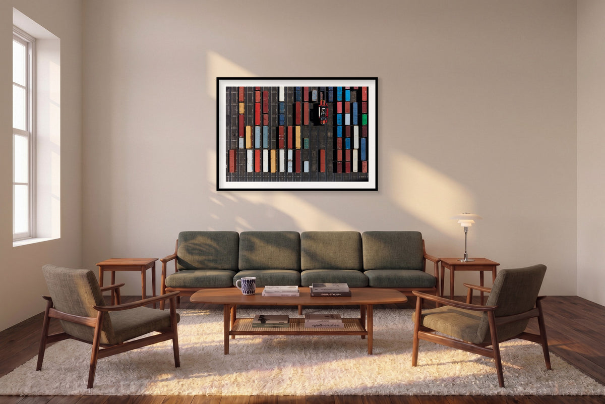 Aligned, Botany Bay, Horizontal Print shown framed in a living room