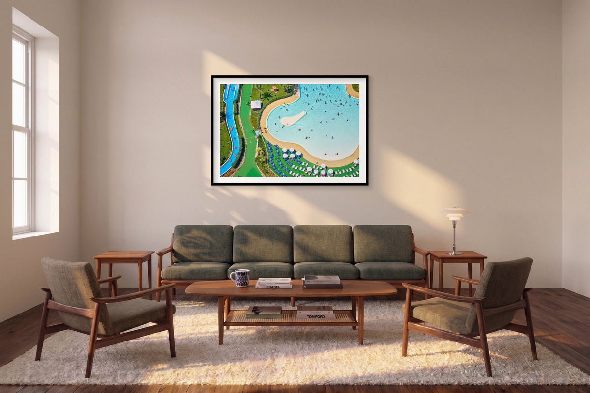 Aquapark Egnazia, Italy, Horizontal Print shown framed in a living room