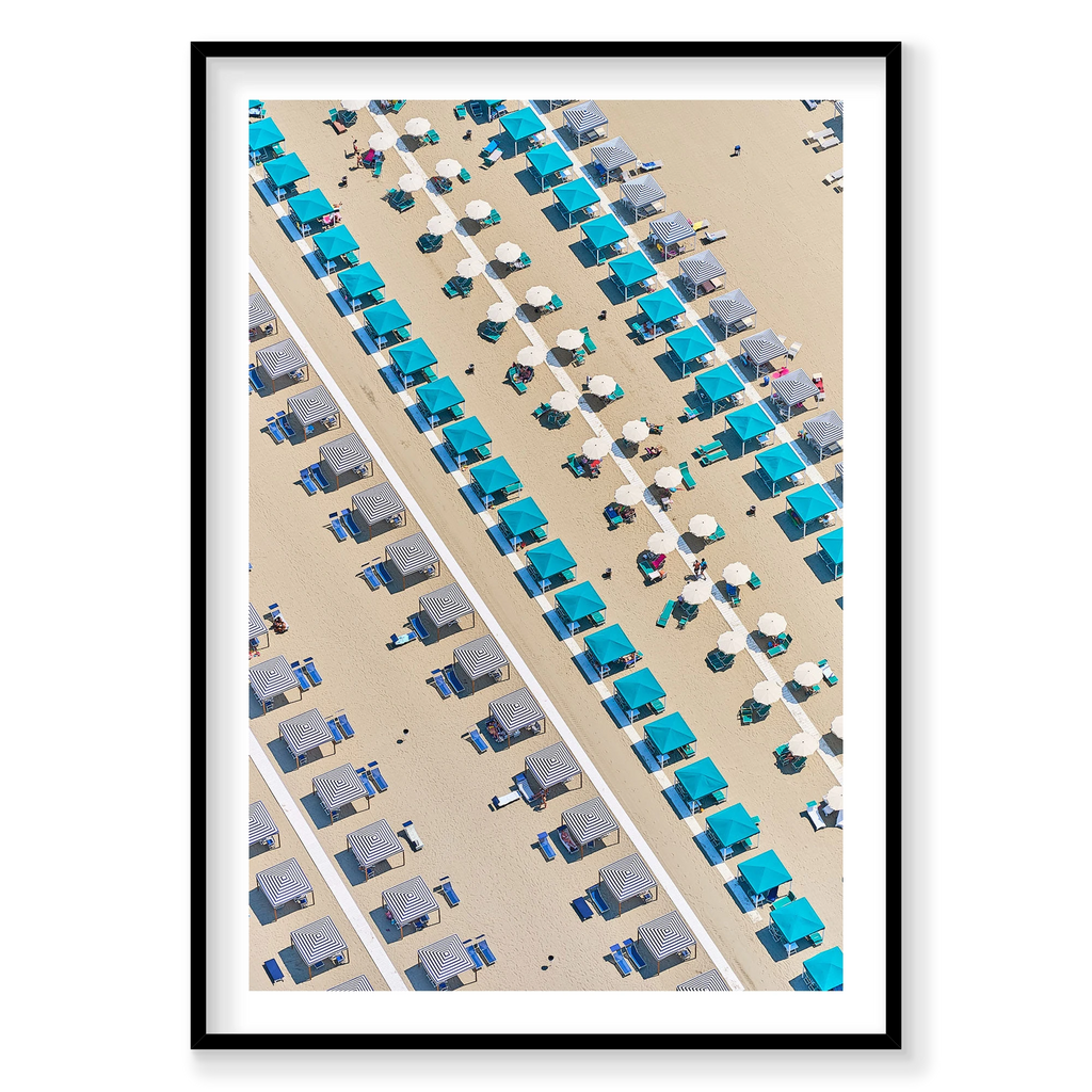 Beach Club, Italy, Vertical Print, black Victorian Ash frame