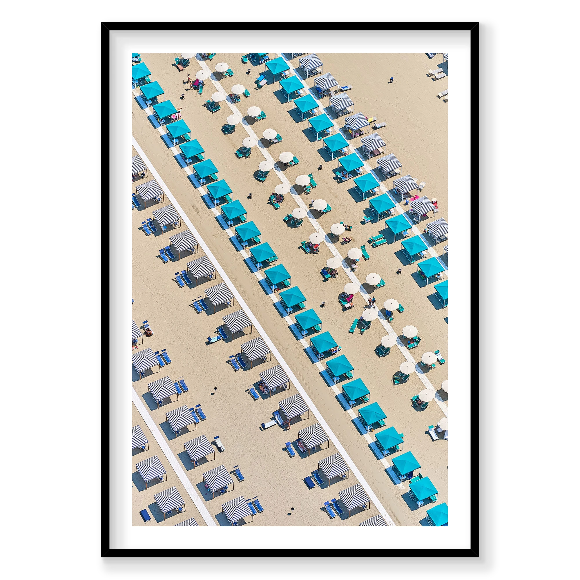 Beach Club, Italy, Vertical Print, black Victorian Ash frame