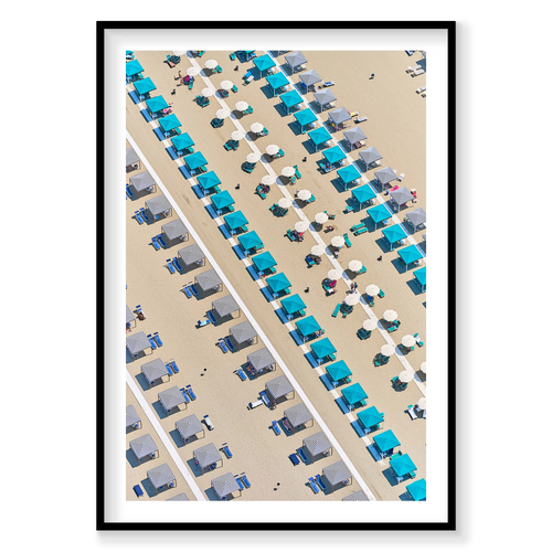 Beach Club, Italy, Vertical Print, black Victorian Ash frame