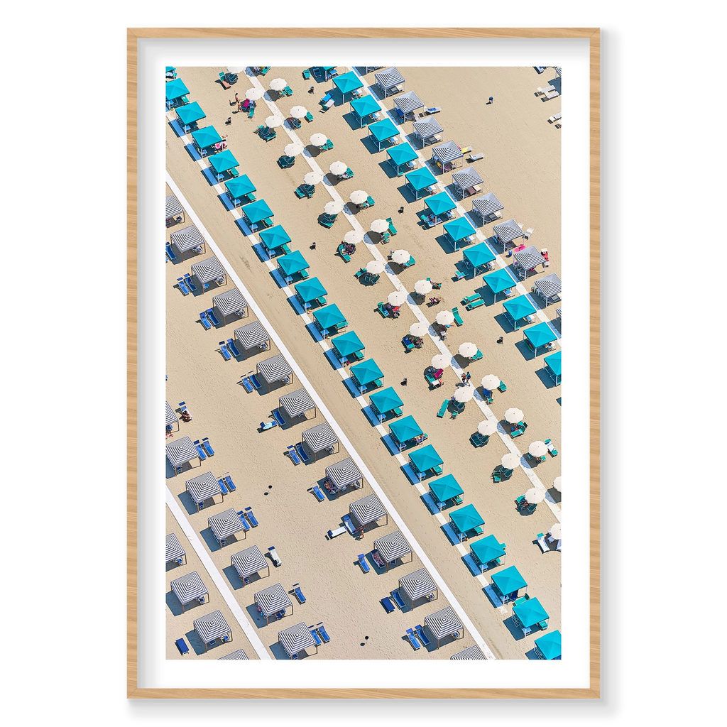 Beach Club, Italy, Vertical Print, natural Victorian Ash frame