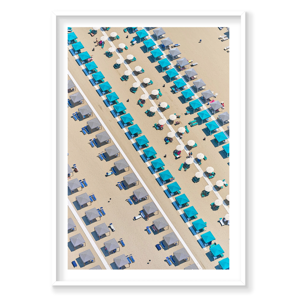 Beach Club, Italy, Vertical Print, white Victorian Ash frame