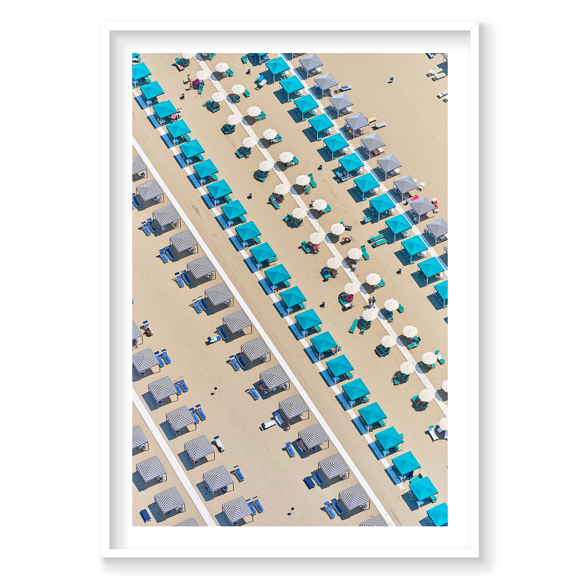 Beach Club, Italy, Vertical Print, white Victorian Ash frame