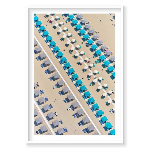Beach Club, Italy, Vertical Print, white Victorian Ash frame