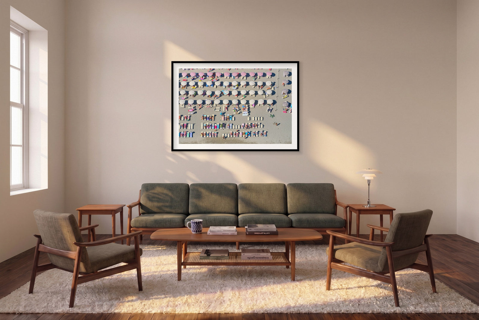 Beach Life, Italy, Horizontal Print shown framed in a living room