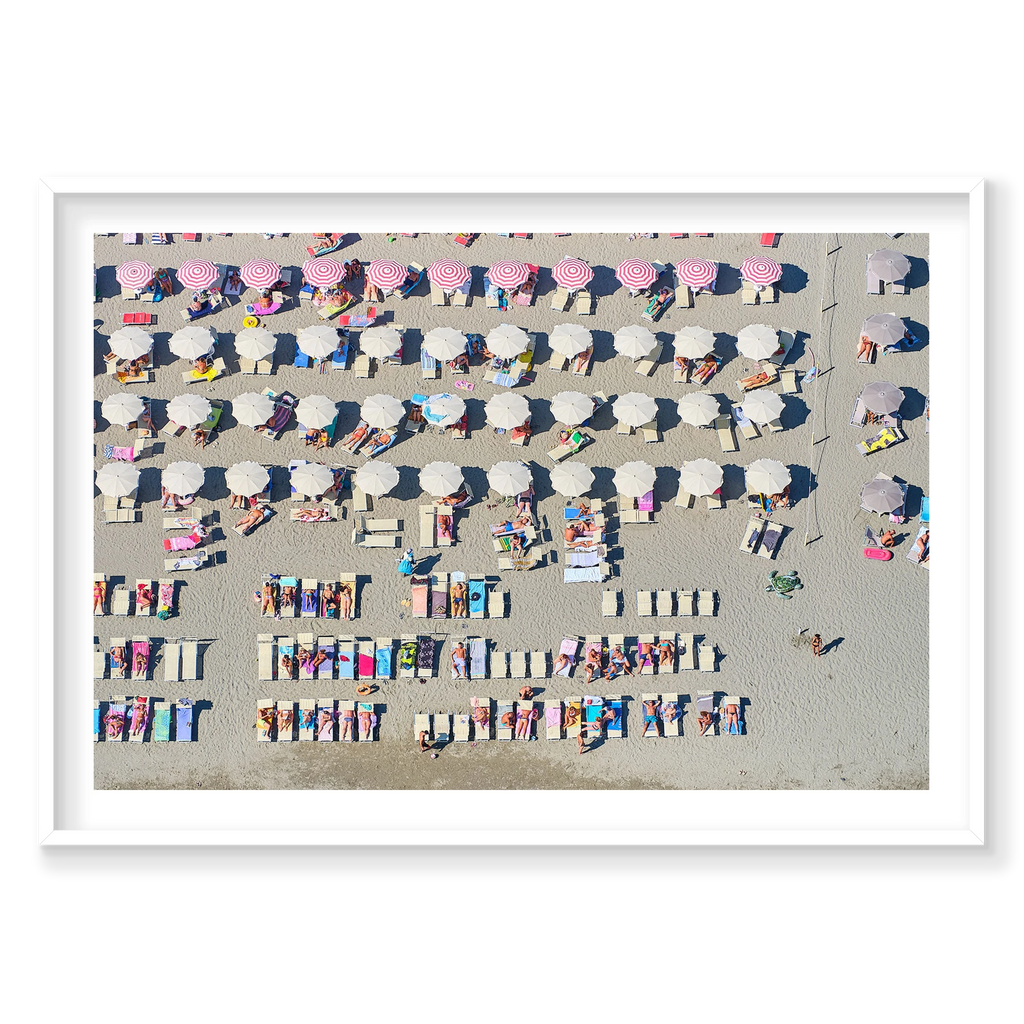 Beach Life, Italy, Horizontal Print, white Victorian Ash frame