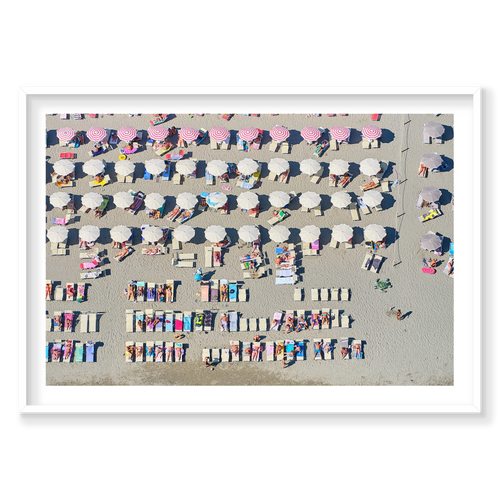 Beach Life, Italy, Horizontal Print, white Victorian Ash frame