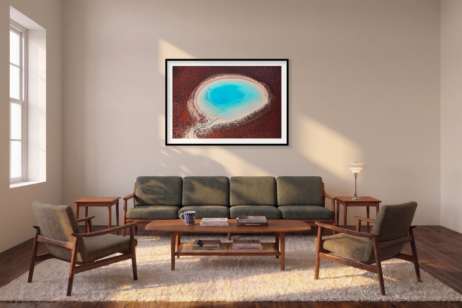 Blue Lagoon, Shark Bay, Horizontal Print shown framed in a living room
