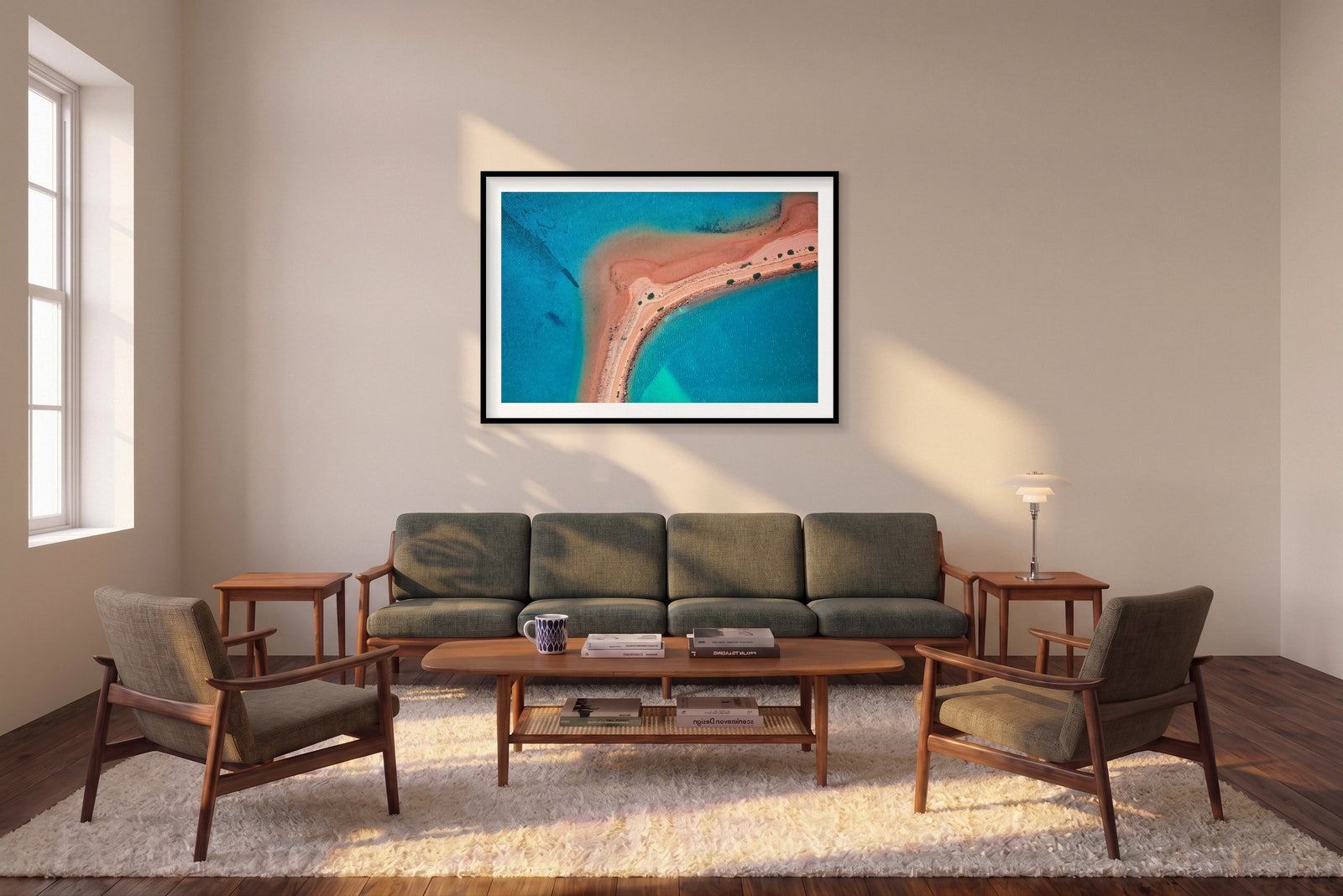 Bomerang, Carrarang, Horizontal Print shown framed in a living room
