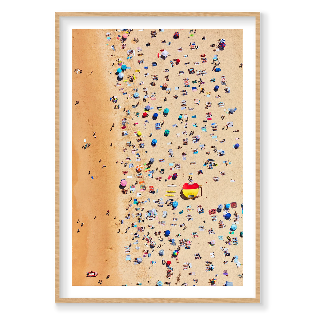 Bondi Beach Sunbathers, Vertical Print, natural Victorian Ash frame