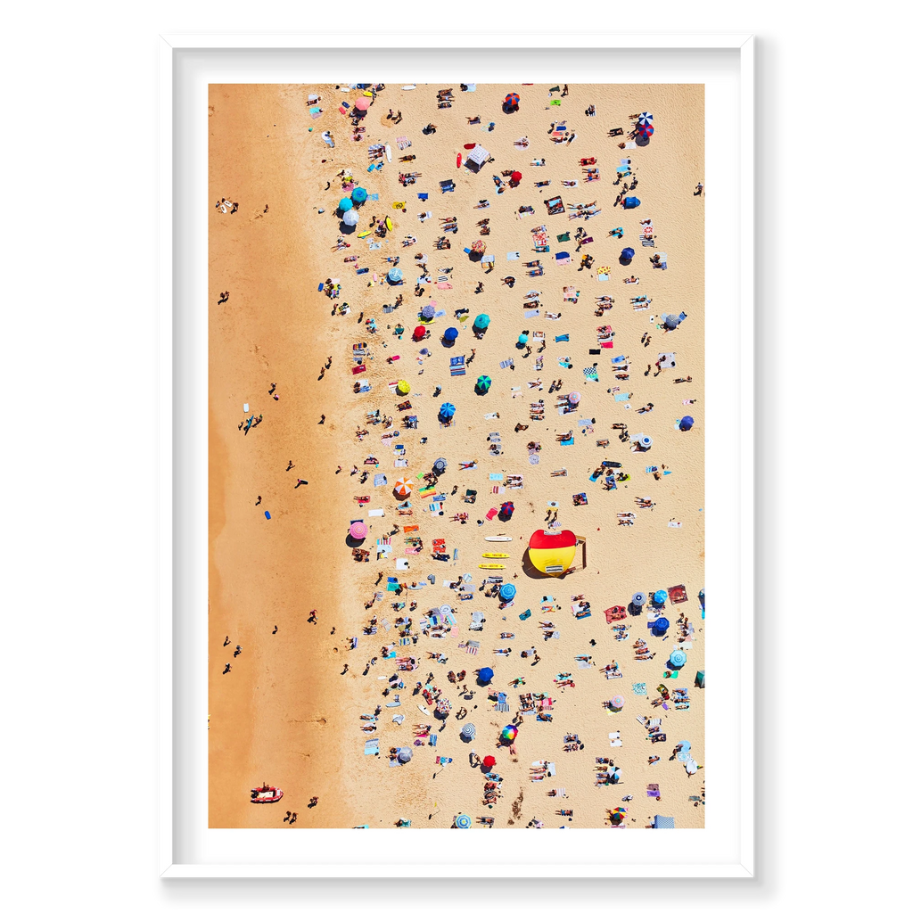 Bondi Beach Sunbathers, Vertical Print, white Victorian Ash frame