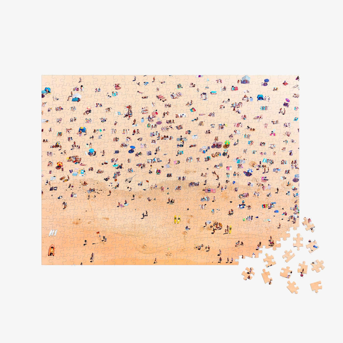 Aerial view of crowded Bondi Beach with colorful umbrellas and beachgoers,500 piece jigsaw puzzle by Remy Gerega