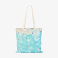 Aerial view of Bondi Beach swimmers in turquoise ocean water from above, canvas tote bag by Remy Gerega