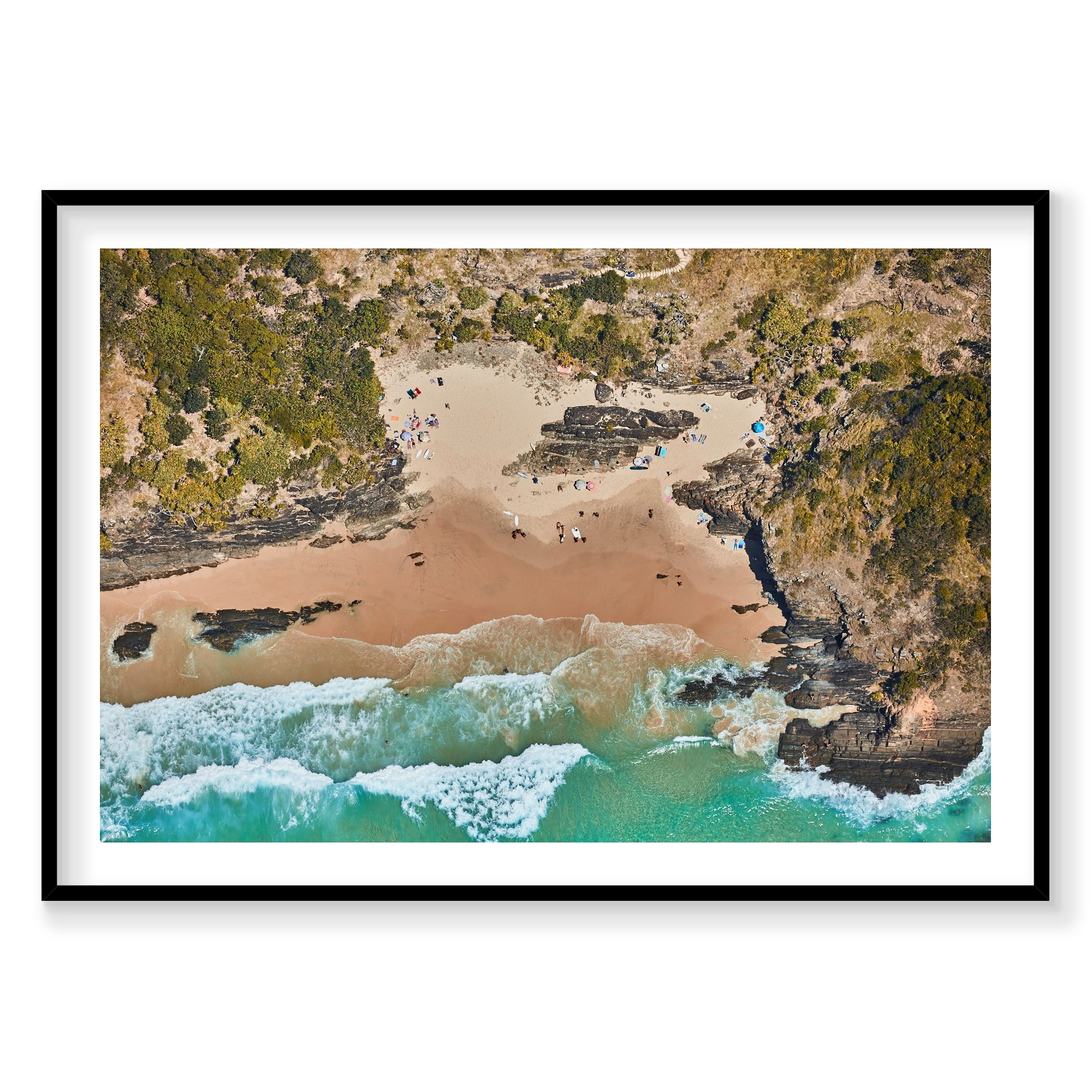 Oar Beach, Byron Bay, Horizontal Print, black Victorian Ash frame