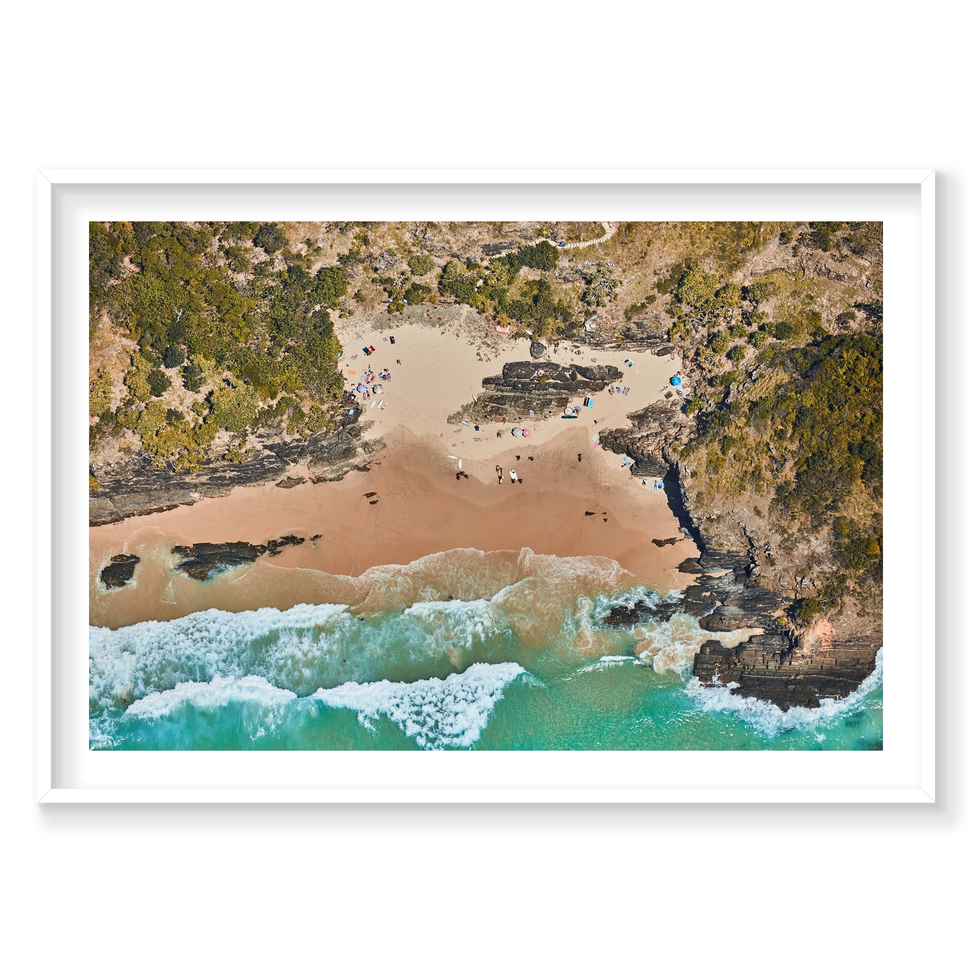 Oar Beach, Byron Bay, Horizontal Print, white Victorian Ash frame