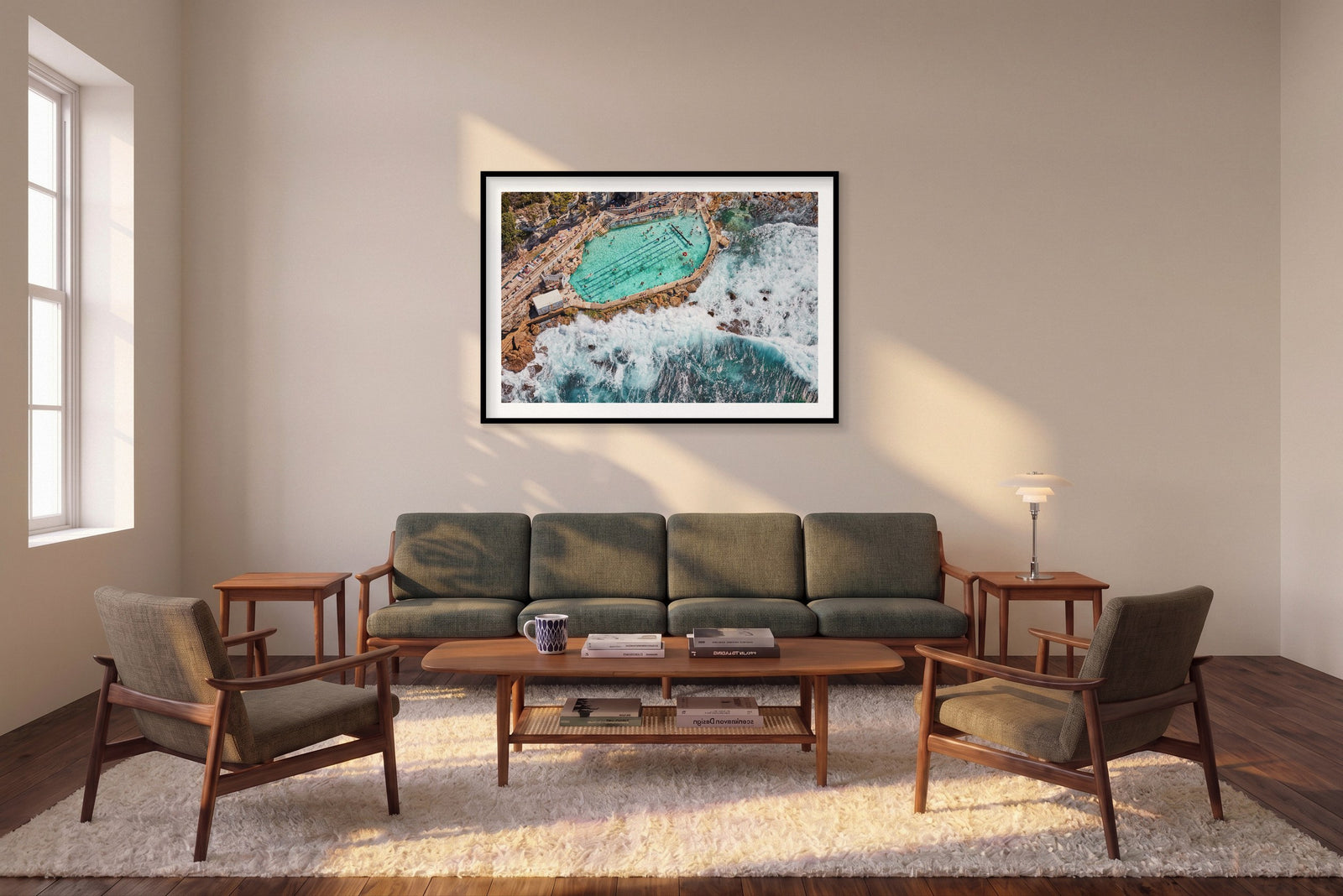 Bronte Baths, Horizontal Print shown framed in a living room
