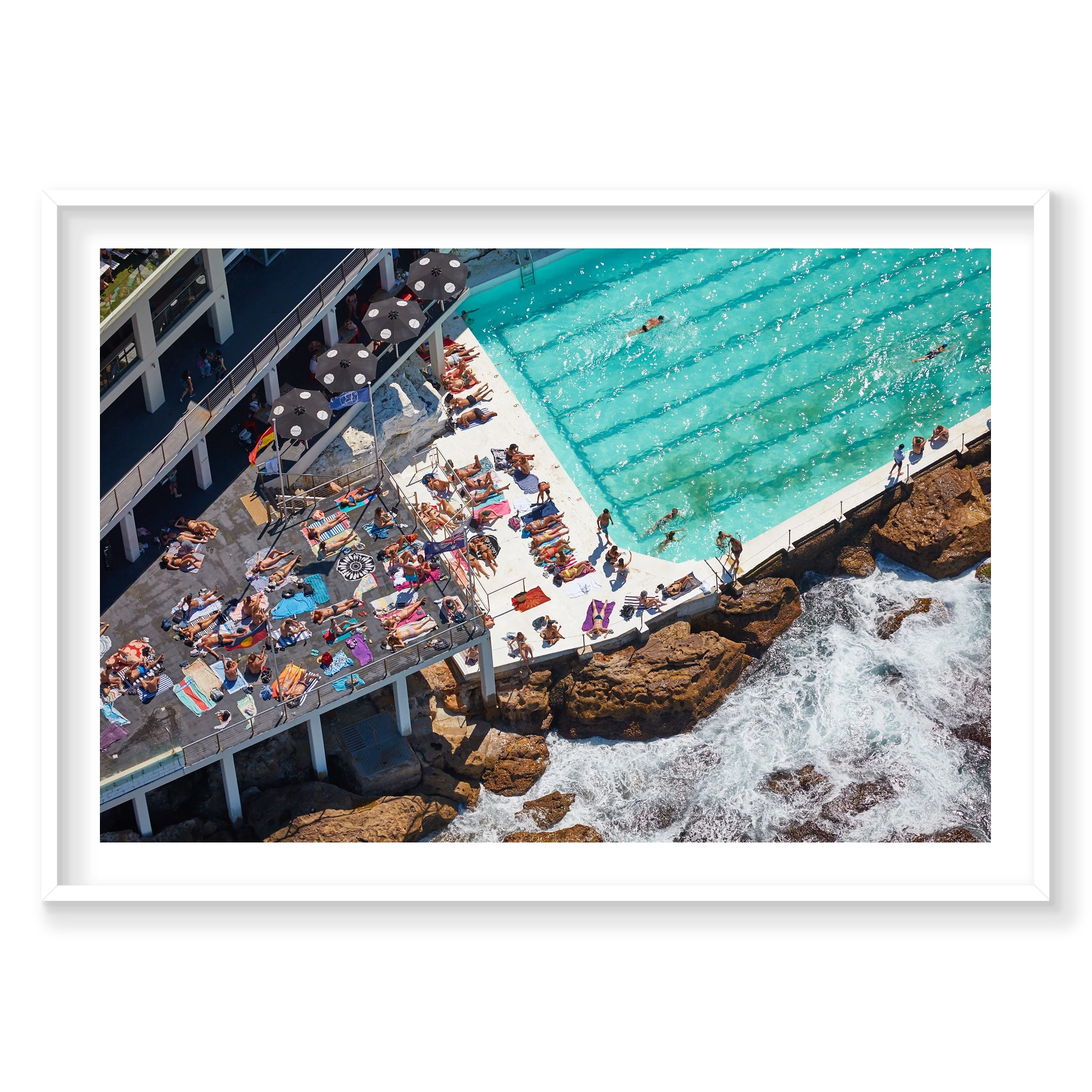 Icebergs Sunbathers, Horizontal Print, white Victorian Ash frame