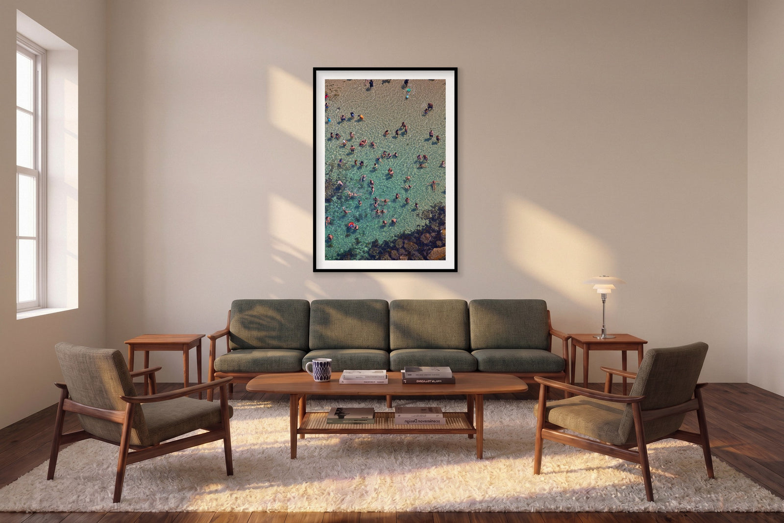 Bronte Beach, Vertical Print shown framed in a living room