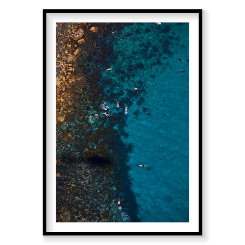 Cabbage Tree Bay Snorkelers, Vertical Print, black Victorian Ash frame