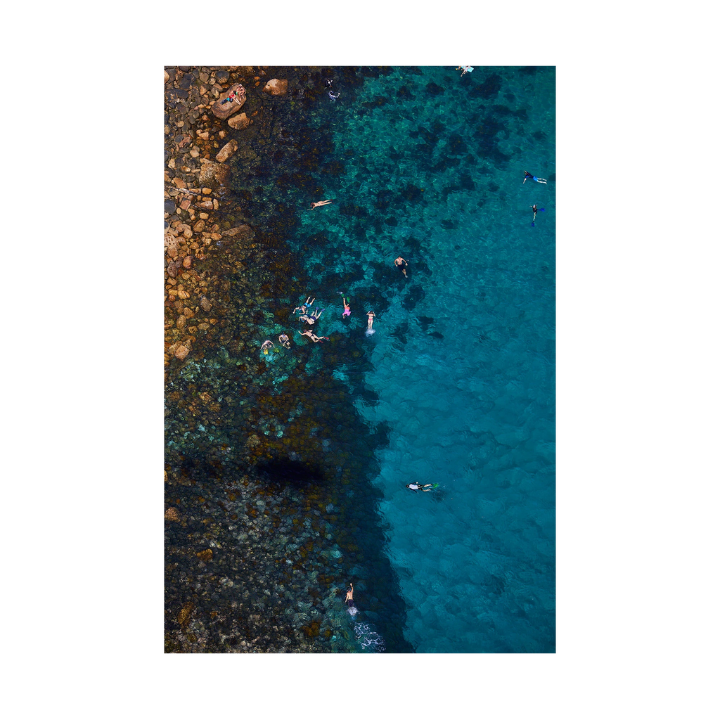 Cabbage Tree Bay Snorkelers, Vertical Print, print only