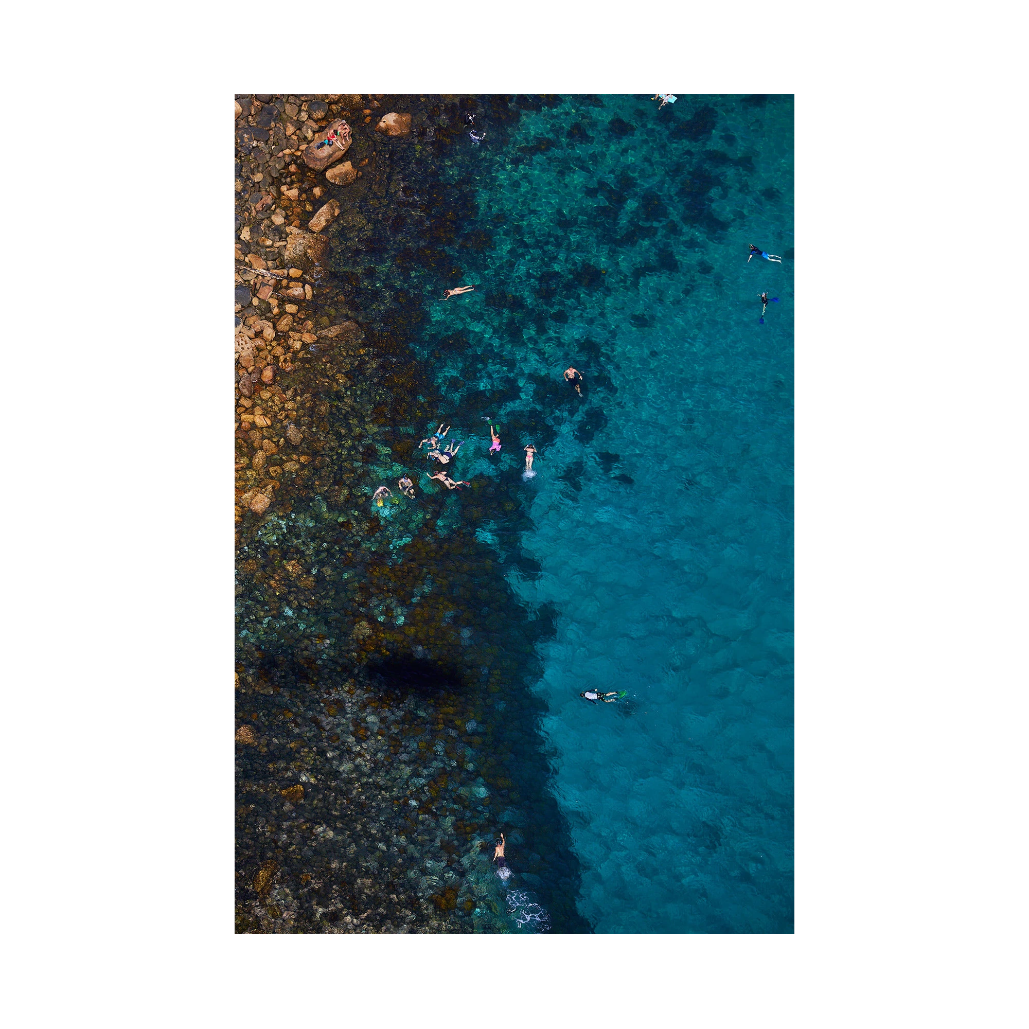 Cabbage Tree Bay Snorkelers, Vertical Print, print only