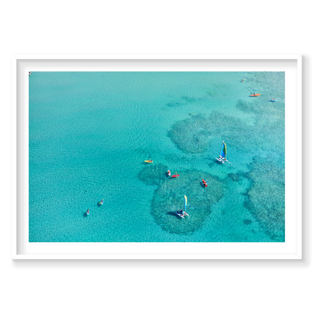Catseye Beach, Hamilton Island, Horizontal Print, white Victorian Ash frame