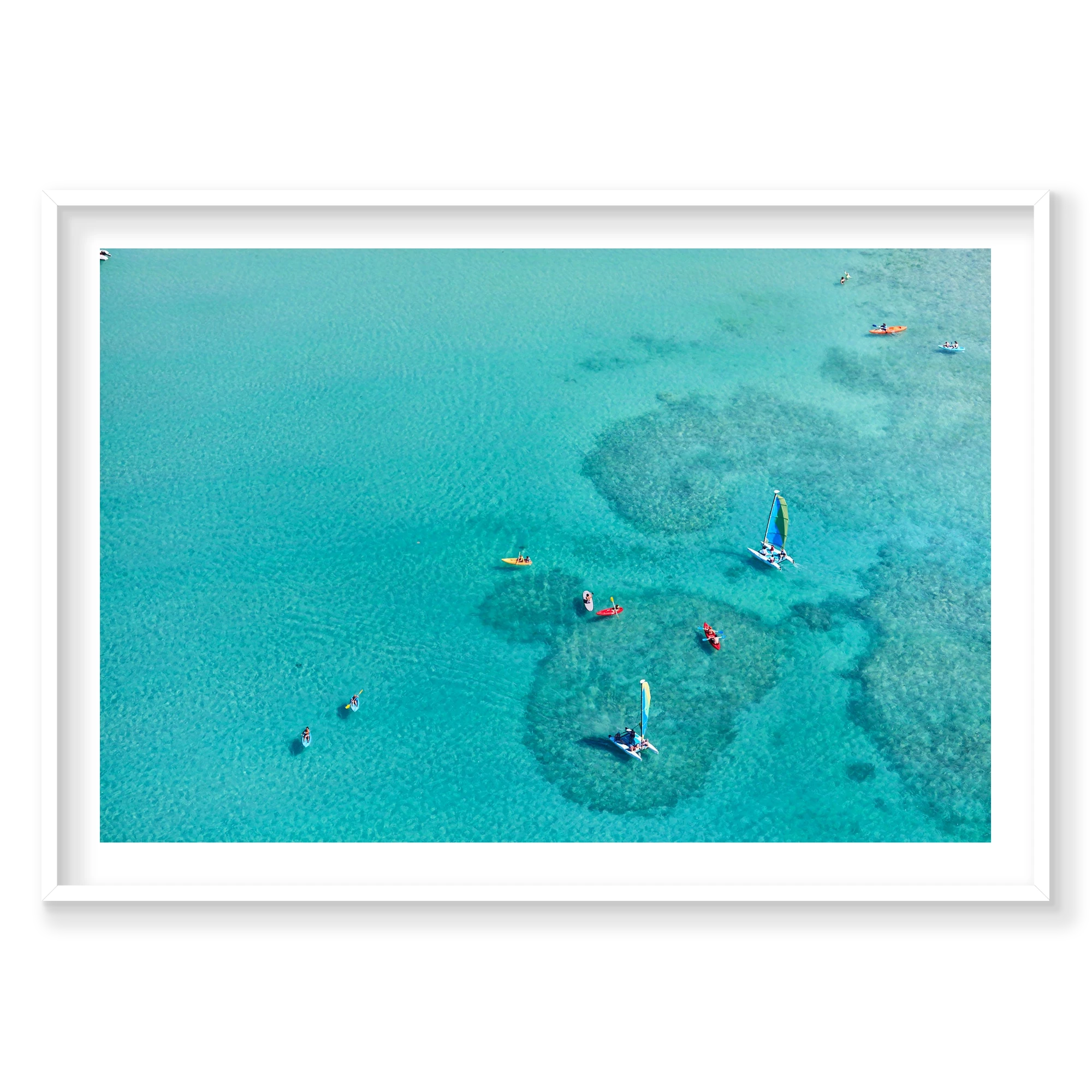 Catseye Beach, Hamilton Island, Horizontal Print, white Victorian Ash frame