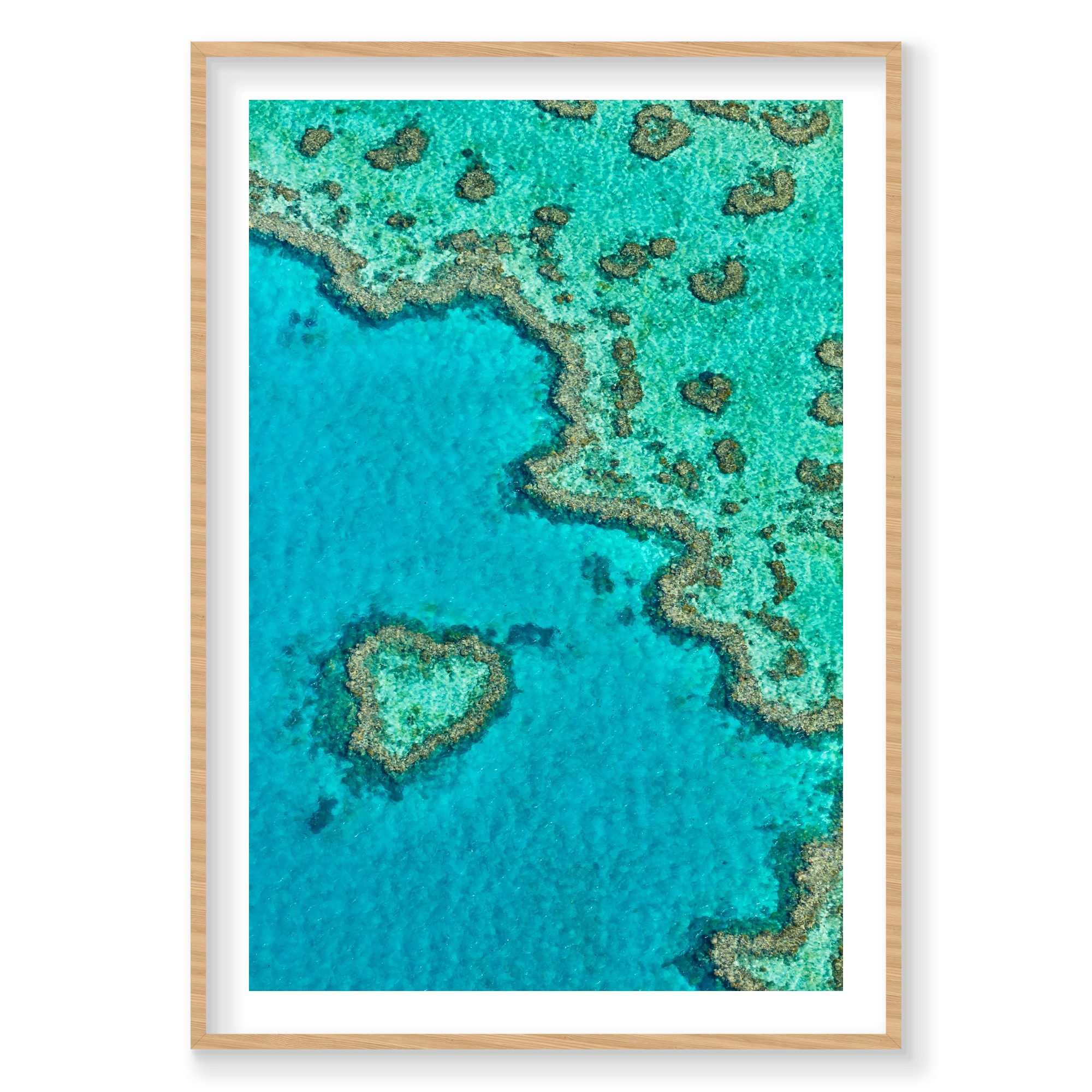 Heart Reef, Great Barrier Reef, Vertical Print, natural Victorian Ash frame