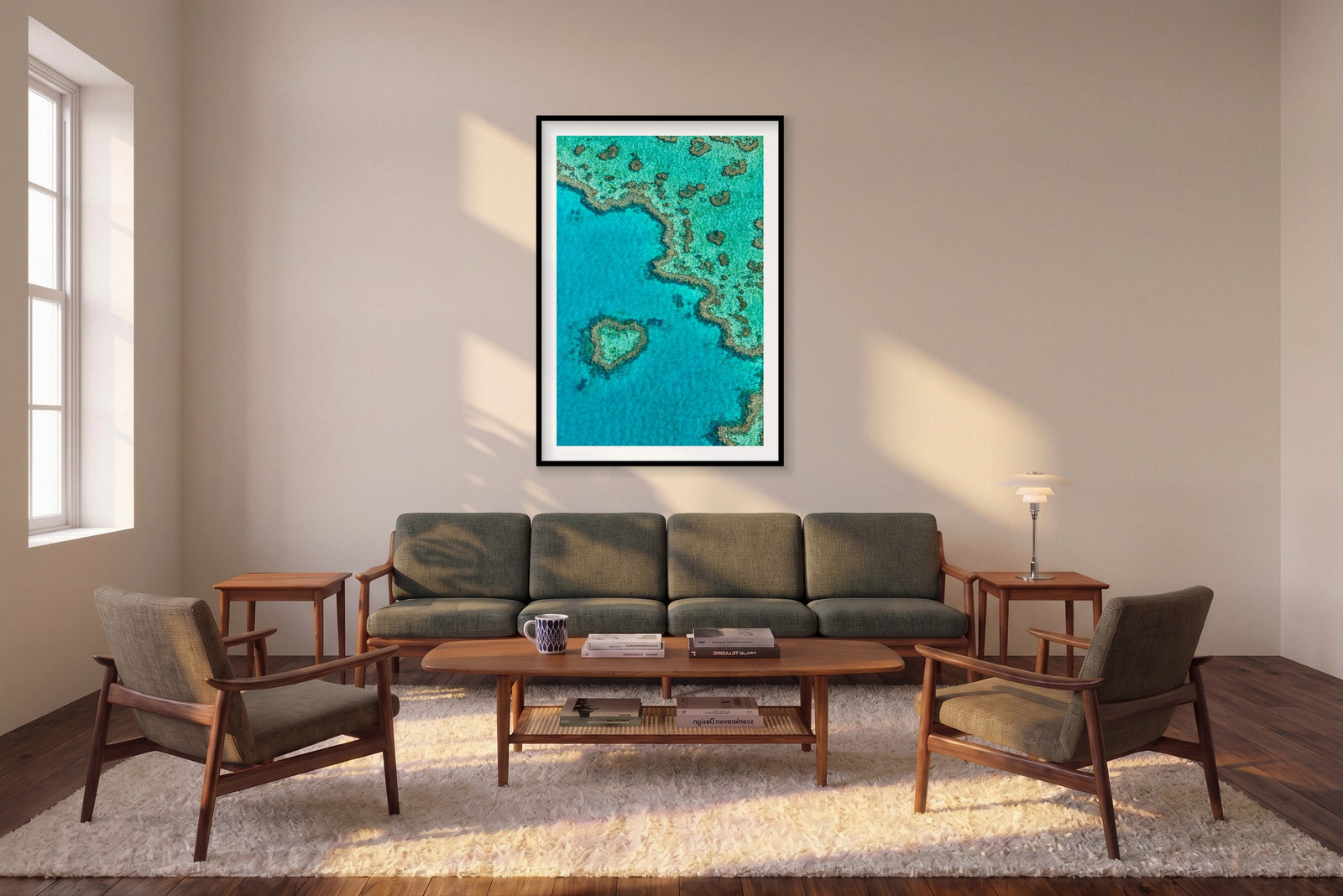 Heart Reef, Great Barrier Reef, Vertical Print shown framed in a living room